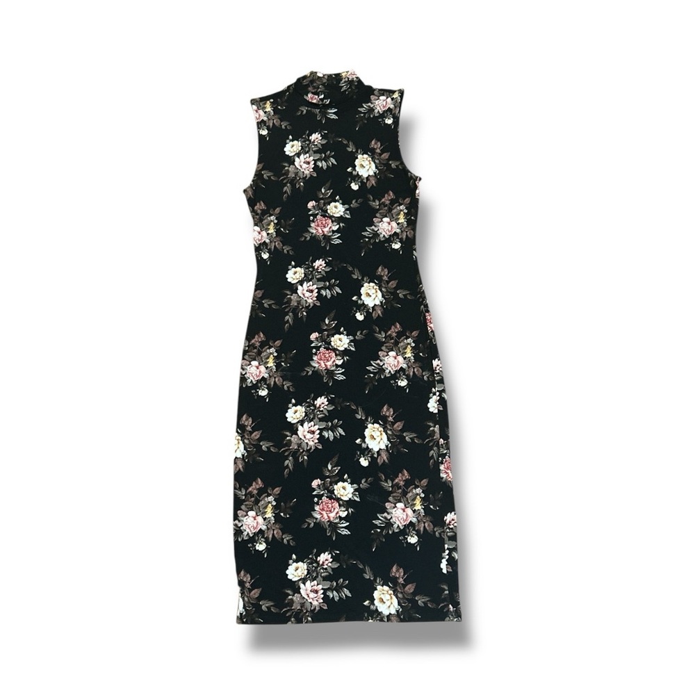 Forever 21 Floral Sleeveless Black Midi Dress